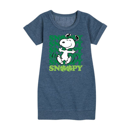 فستان صوف بأكمام قصيرة مطبوع عليه رسومات رقصة سنوبي كلوفر للفتيات - بينتس