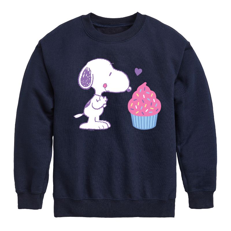Boys' - Peanuts - Snoopy Heart Cupcake Graphic Long Sleeve Fleece Sweatshirt