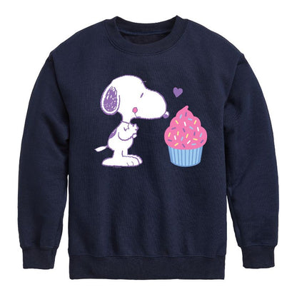 Boys' - Peanuts - Snoopy Heart Cupcake Graphic Long Sleeve Fleece Sweatshirt
