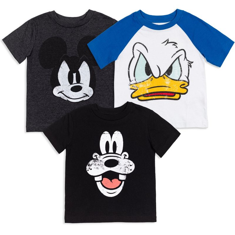Disney Mickey Mouse Goofy Donald Duck 3 Pack T-Shirts Toddler to Big Kid