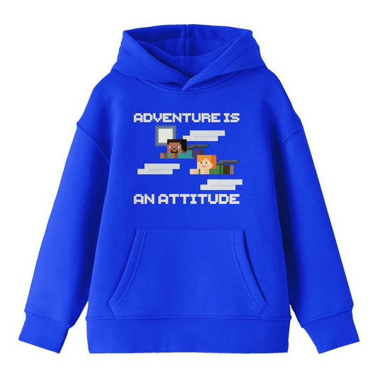 Minecraft Adventure Is An Attitude Long Sleeve Royal Blue Youth Hooded Sweatshirt