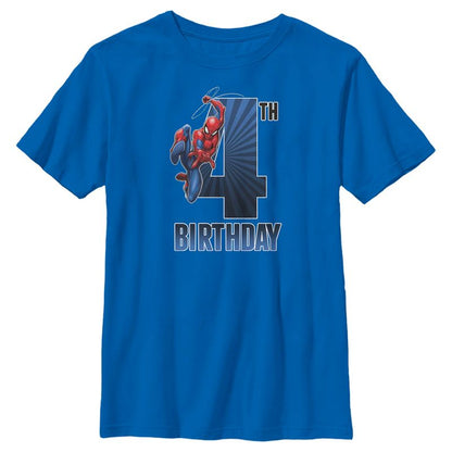 Boy's Marvel Spider-Man Swinging 4th Birthday T-Shirt