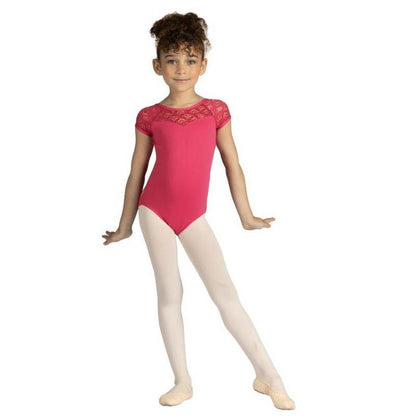 لباس ضيق للفتيات من Danz N Motion Nicolette 23107C بأكمام قصيرة من الدانتيل وظهر على شكل حرف V