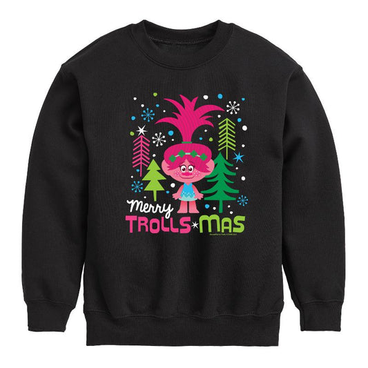 Boys' - Trolls - Merry Trollsmas Poppy Graphic Long Sleeve Fleece Sweatshirt