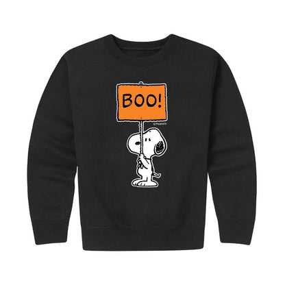 Boys' - Peanuts - Snoopy Boo Sign Graphic Long Sleeve Fleece Sweatshirt