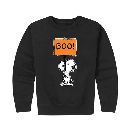 Boys' - Peanuts - Snoopy Boo Sign Graphic Long Sleeve Fleece Sweatshirt