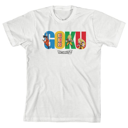 Dragon Ball Z Goku Multi-Colored Text Boy's White T-shirt