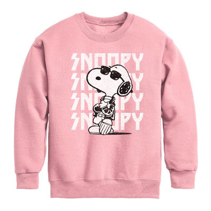Boys' - Peanuts - Snoopy Rock Name Repeat Graphic Long Sleeve Fleece Sweatshirt