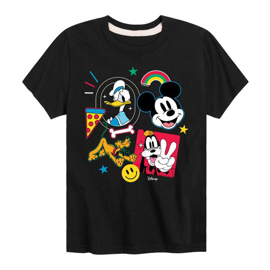Boys' - Disney - Goofy Donald Mickey Pluto Stickers Short Sleeve Graphic T-Shirt