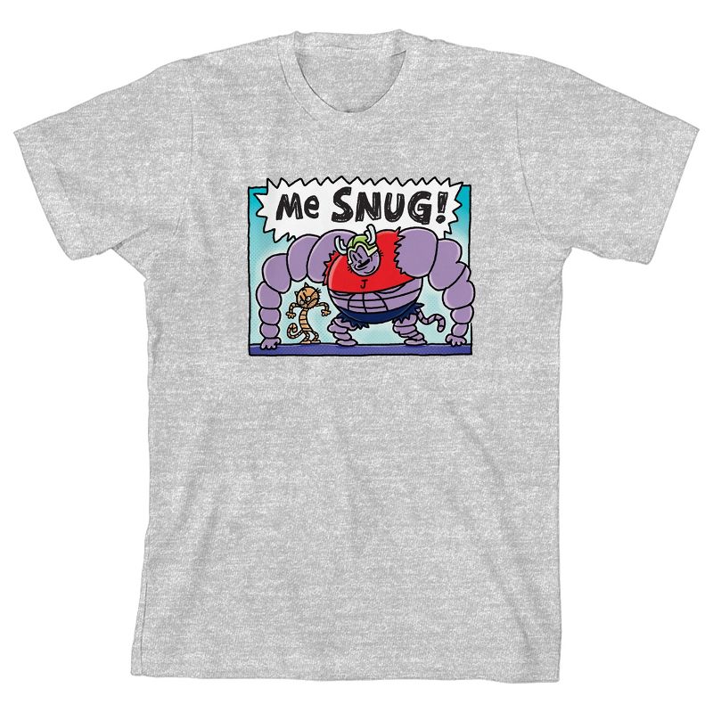 Dog Man "Me SNUG" And Petey the Cat Youth Heather Gray Short Sleeve Tee