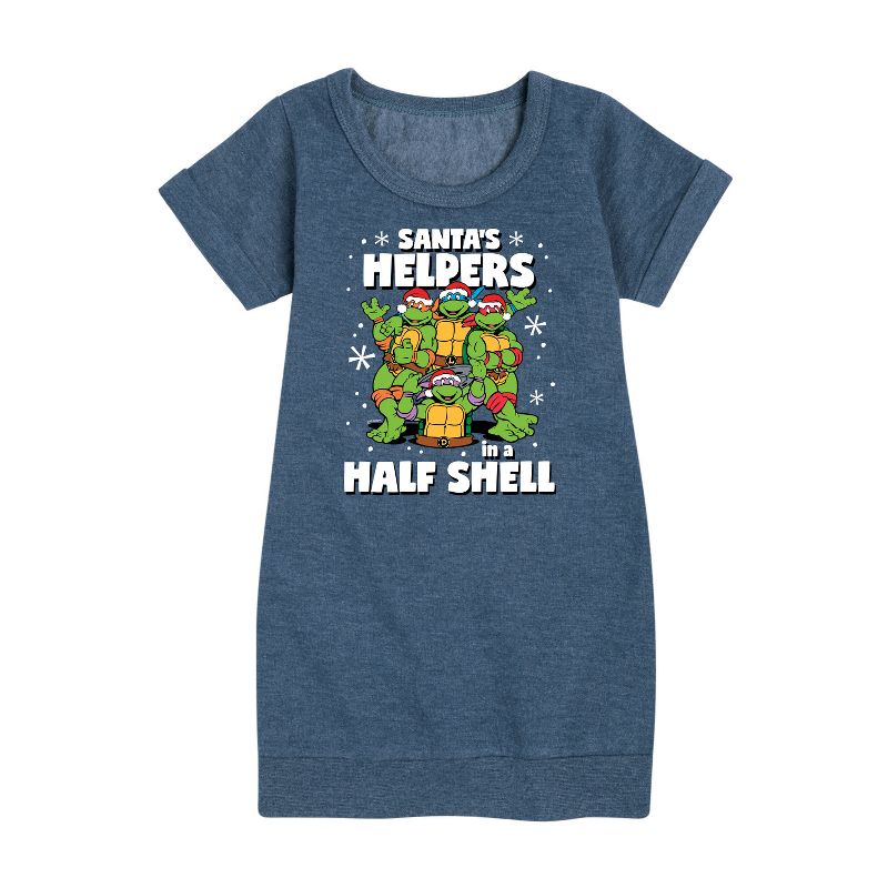 Girls' - Teenage Mutant Ninja Turtles - Santas Helpers In A Half Shell Graphic Short Sleeve Fleece Dress
