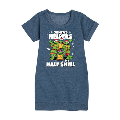 Girls' - Teenage Mutant Ninja Turtles - Santas Helpers In A Half Shell Graphic Short Sleeve Fleece Dress