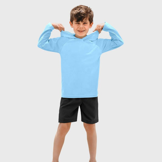 City Threads Swim UPF 50+ Hooded Long Sleeve Rashguard Tee for Boys and Girls - USA-Made