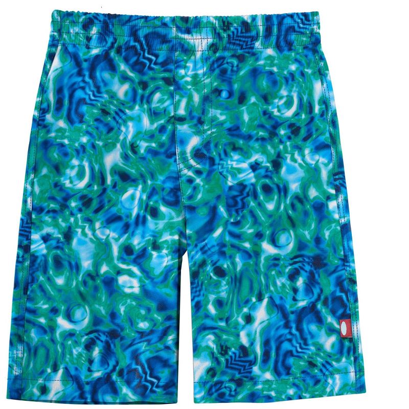City Threads USA-Made Boys UPF 50+ Recycled Polyester Soft Stretch Below the Knee Printed Swim Board Shorts