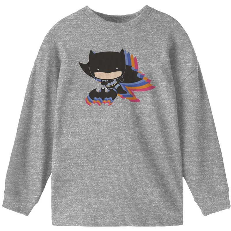 قميص بأكمام طويلة باللون الرمادي الفاتح من Justice League Chibi Batman Colourful Shadow Boy