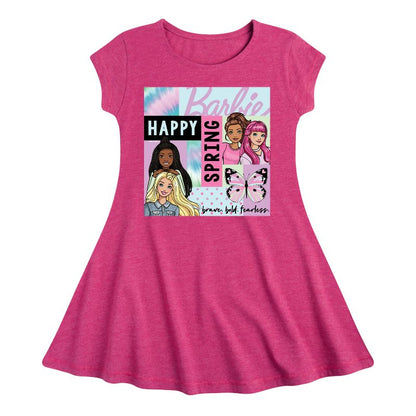 Girls' - Barbie - Happy Spring Fit & Flair Cap Sleeve Dress