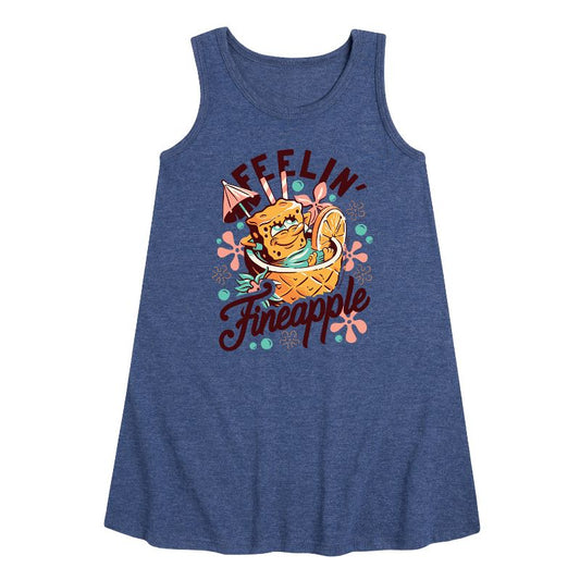 Girls' - SpongeBob SquarePants - Feelin Fineapple Graphic Sleeveless Aline Dress