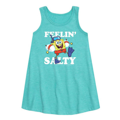 Girls' - SpongeBob SquarePants - Feelin Salty Graphic Sleeveless Aline Dress