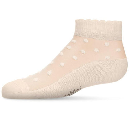 Memoi Sheer Cotton-Blend Flocked Dot Anklet with Scalloped Cuff