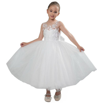 2Bunnies Girls' Sleeveless Maxi Embroidered Tulle Dress
