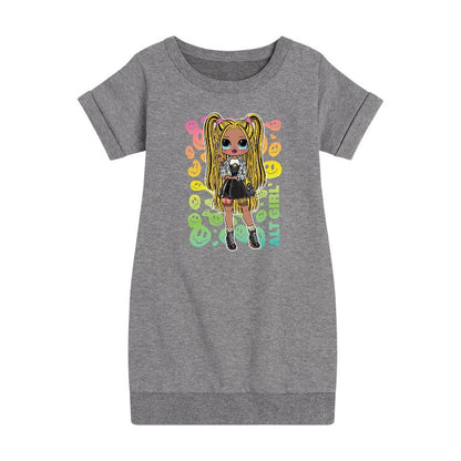 فستان صوف بأكمام قصيرة مطبوع عليه رسومات فتاة ألت بألوان قوس قزح - مفاجأة LOL! للبنات