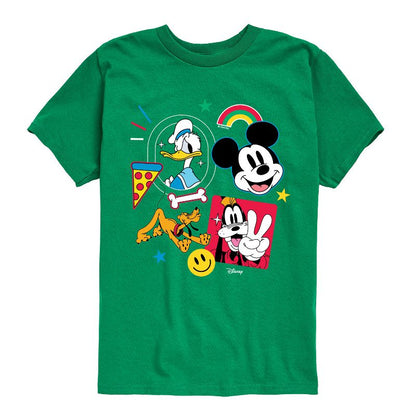 Boys' - Disney - Goofy Donald Mickey Pluto Stickers Short Sleeve Graphic T-Shirt