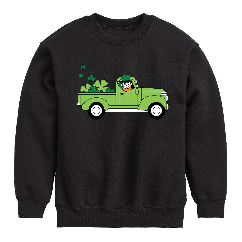 Boys' - Instant Message - St. Patrick's Day Leprechaun Truck Delivering Luck Graphic Long Sleeve Fleece Sweatshirt