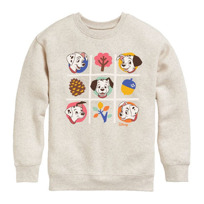 Boys' - 101 Dalmatians - Tic Tac Toe Grid of Puppies Graphic Long Sleeve Fleece Sweatshirt
