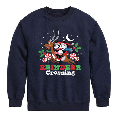 Boys' - Disney - Mickey and Minnie Reindeer Crossing Christmas Graphic Long Sleeve Fleece Sweatshirt