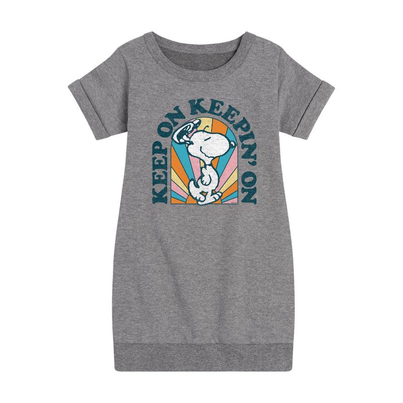 Girls' - Peanuts - Keep On Graphic Short Sleeve Fleece Dress