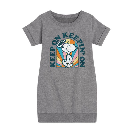 Girls' - Peanuts - Keep On Graphic Short Sleeve Fleece Dress