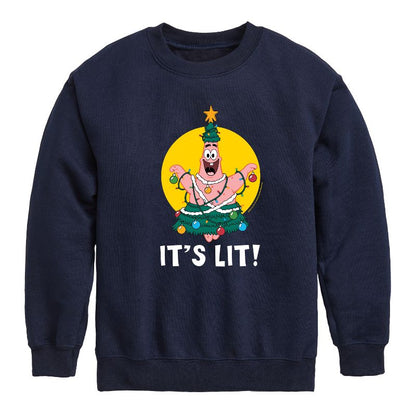 Boys' - SpongeBob SquarePants - Patrick It's Lit Graphic Long Sleeve Fleece Sweatshirt