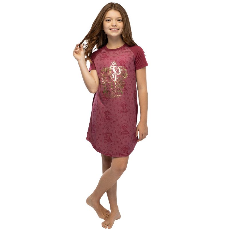 Harry Potter Girls Foil Print Hogwarts Raglan Nightgown