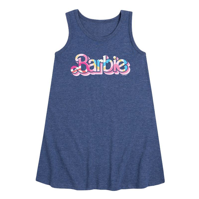 فستان باربي للبنات - بدون أكمام بنقشة جرافيكية ملونة