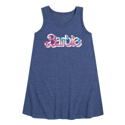 فستان باربي للبنات - بدون أكمام بنقشة جرافيكية ملونة