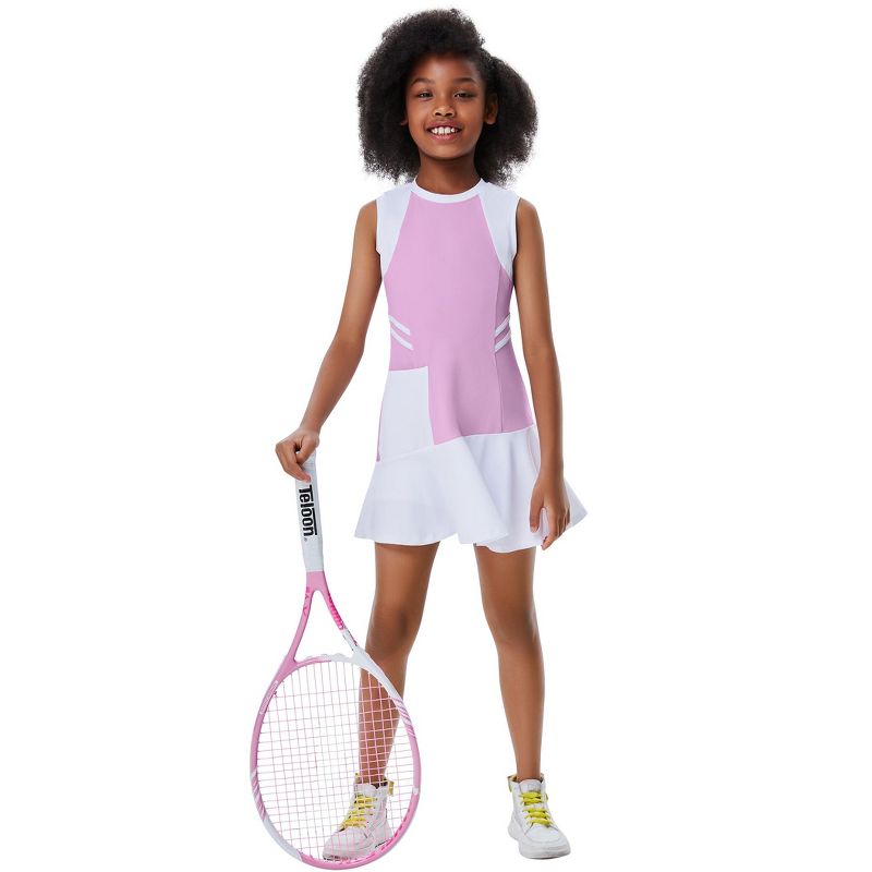 Girls Outdoor Sports Sleeveless Dress with Pockets Tennis Golf Outfit Athletic Sets