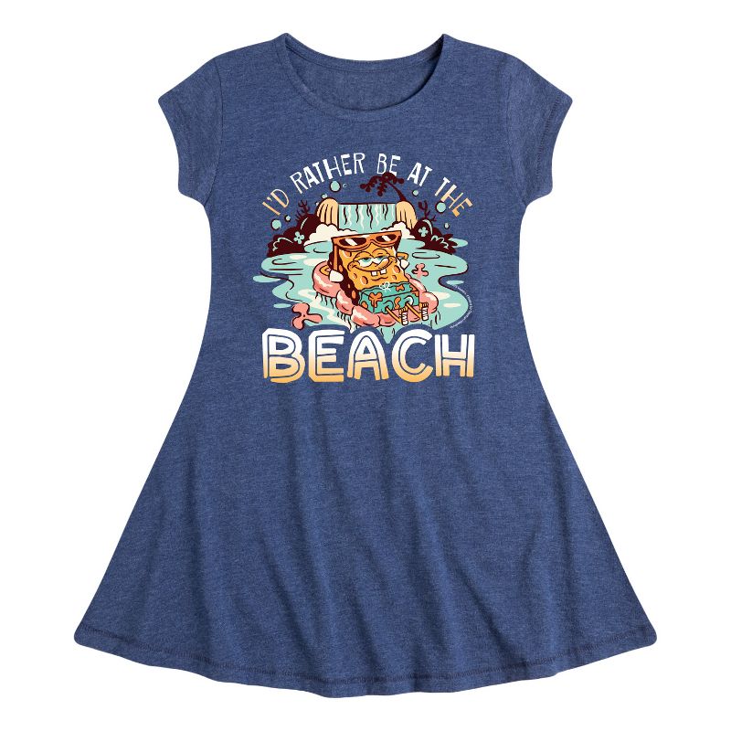 Girls' - SpongeBob SquarePants - Rather Be At Beach Fit & Flair Cap Sleeve Dress