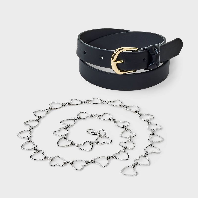 Girls' 2pk Bow and Heart Chain Belt - art class™ Black/Silver