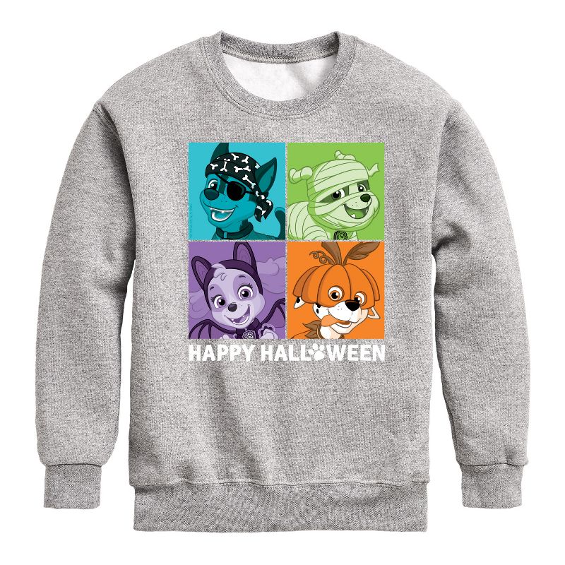 Boys' - Paw Patrol - Happy Halloween Character Grid Graphic Long Sleeve Fleece Sweatshirt