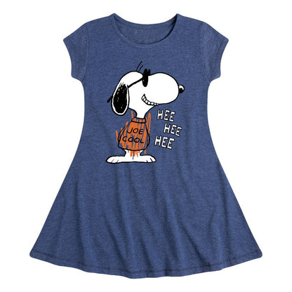 Girls' - Peanuts - Joe Cool Hee Hee Hee Fit & Flair Cap Sleeve Dress
