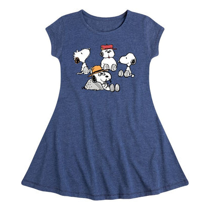 Girls' - Peanuts - Snoopy Siblings Fit & Flair Cap Sleeve Dress