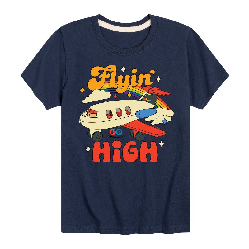 تي شيرت فيشر برايس للأولاد بأكمام قصيرة ورسومات قوس قزح وطائرة عالية الارتفاع