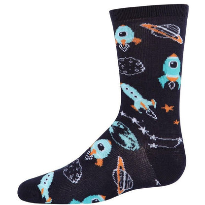 Memoi Boys' Rocket Ship Rayon from Bamboo Crew Socks