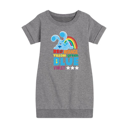 فستان بناتي من الصوف بأكمام قصيرة بتصميم جرافيكي بألوان قوس قزح - بلو كلوز وأنتِ!