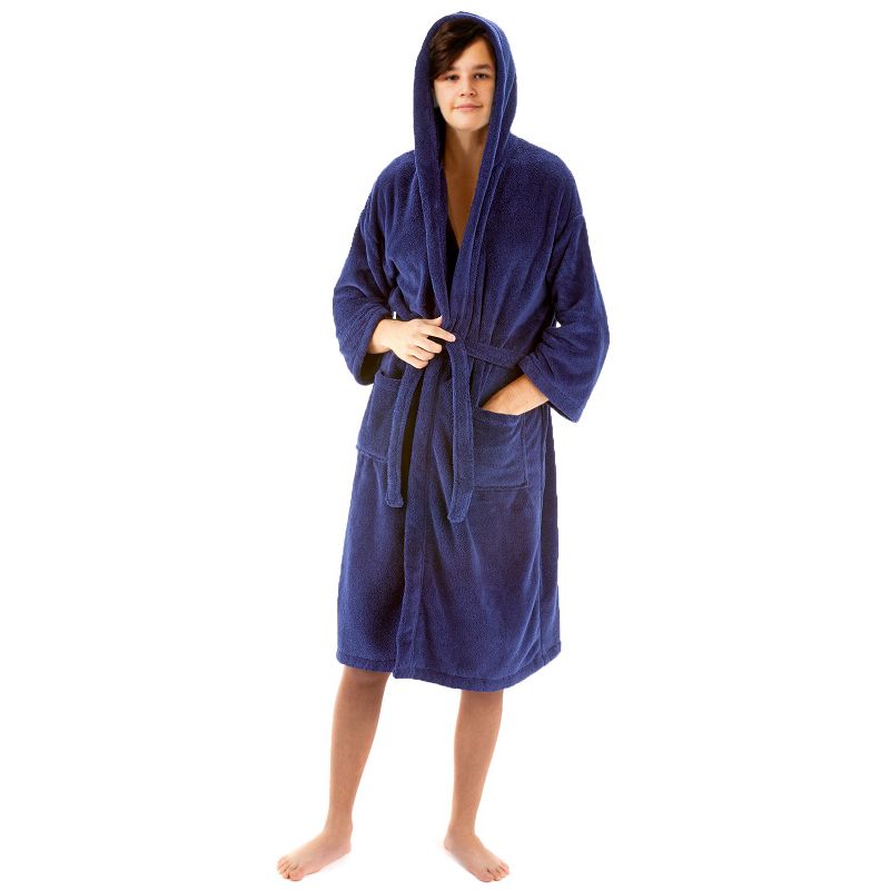 BC BARE COTTON Boys Hooded Robe Microfiber Plush Fleece Bathrobe