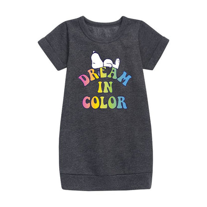 Girls' - Peanuts - Dream In Color Graphic Short Sleeve Fleece Dress
