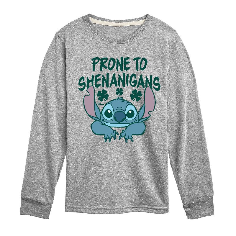 Boys' - Lilo and Stitch - St. Patrick's Day Prone To Shenanigans Long Sleeve Graphic T-Shirt