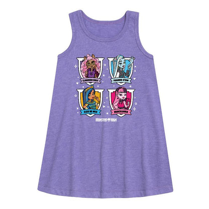 فستان بناتي من Monster High بدون أكمام برسومات شبكية وشخصيات