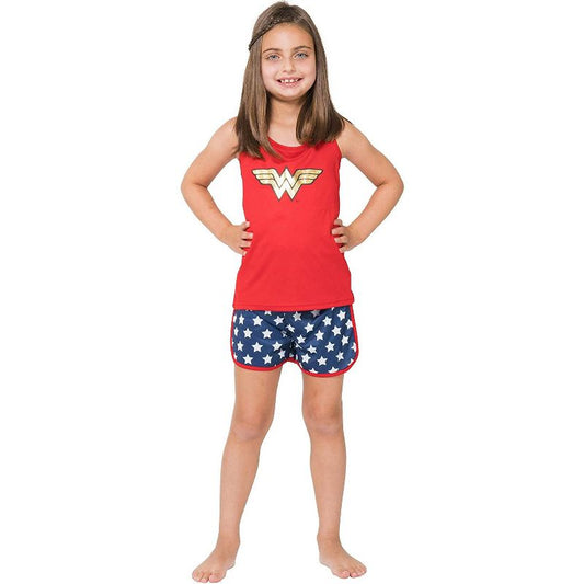 Wonder Woman Big Girls Logo Mesh Tank & Shorts PJ Set Red