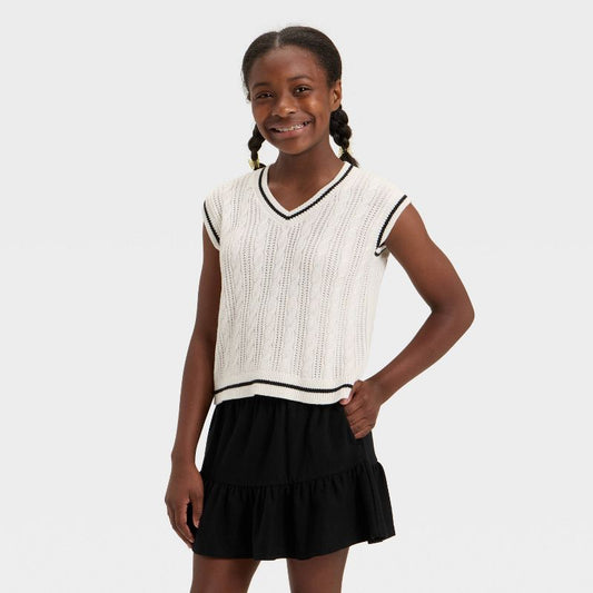 Girls' Cable Stitch Varsity Sweater Vest - Cat & Jack™